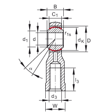 桿端軸承 GIKPSR30-PS, 根據(jù) DIN ISO 12 240-4 標(biāo)準(zhǔn)，特種鋼材料，帶右旋內(nèi)螺紋，免維護