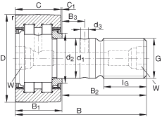 螺栓型滾輪 PWKR80-2RS, 軸向引導(dǎo)，滿裝圓柱滾子，兩側(cè)唇密封