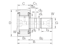 螺栓型滾輪 KRV52-PP, 軸向引導(dǎo)，滿裝滾針，兩側(cè)用塑料推力平墊圈