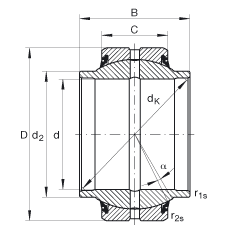 關(guān)節(jié)軸承 GE70-HO-2RS, 根據(jù) DIN ISO 12 240-1 標(biāo)準(zhǔn), 需維護(hù)，兩側(cè)唇密封