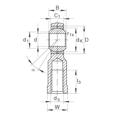 桿端軸承 GIKR22-PB, 根據(jù) DIN ISO 12 240-4 標(biāo)準(zhǔn)，帶右旋內(nèi)螺紋，需維護(hù)