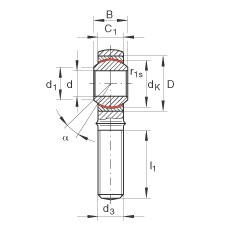 桿端軸承 GAKR6-PW, 根據(jù) DIN ISO 12 240-4 標準，帶右旋外螺紋，需維護