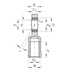 桿端軸承 GIR35-UK-2RS, 根據(jù) DIN ISO 12 240-4 標(biāo)準(zhǔn)，帶右旋內(nèi)螺紋，免維護(hù)，兩側(cè)唇密封