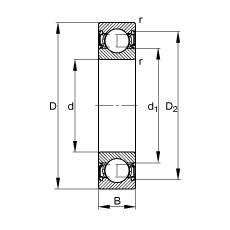 深溝球軸承 6013-2RSR, 根據(jù) DIN 625-1 標(biāo)準(zhǔn)的主要尺寸, 兩側(cè)唇密封