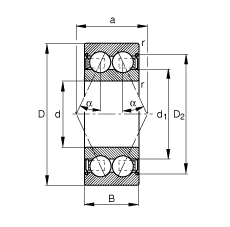 角接觸球軸承 3811-B-2Z-TVH, 雙列，雙側(cè)間隙密封，接觸角 α = 25°