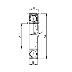 主軸軸承 B7015-C-T-P4S, 調(diào)節(jié)，成對(duì)安裝，接觸角 α = 15°，限制公差