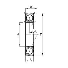 主軸軸承 B7015-E-T-P4S, 調(diào)節(jié)，成對(duì)或單元安裝，接觸角 α = 25°，限制公差