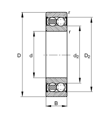 自調(diào)心球軸承 2212-2RS-TVH, 根據(jù) DIN 630 標(biāo)準(zhǔn)的主要尺寸, 兩側(cè)唇密封