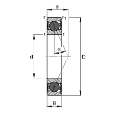 主軸軸承 HCB7010-E-2RSD-T-P4S, 調節(jié)，成對或單元安裝，接觸角 α = 25°，陶瓷球，兩側唇密封，非接觸，限制公差