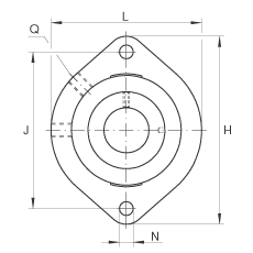 軸承座單元 GLCTE17, 帶兩個螺栓孔的法蘭的軸承座單元，鑄鐵，偏心鎖圈，P 型密封