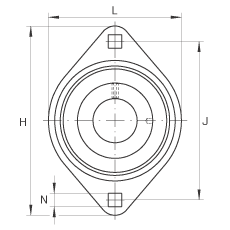 軸承座單元 RATY30, 帶兩個(gè)螺栓孔的法蘭的軸承座單元，鋼板， 內(nèi)圈帶平頭螺釘， P型密封