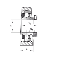 直立式軸承座單元 PAK35, 鑄鐵軸承座，外球面球軸承，根據(jù) ABMA 15 - 1991, ABMA 14 - 1991, ISO3228 帶有偏心緊定環(huán)