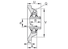 軸承座單元 RCJY1-3/4, 四角法蘭軸承座單元，鑄鐵，根據(jù) ABMA 15 - 1991, ABMA 14 - 1991 內(nèi)圈帶有平頭螺栓，R型密封， ISO3228，英制