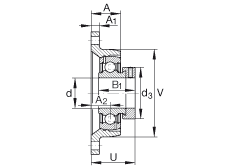 軸承座單元 PCJT1-1/4, 對(duì)角法蘭軸承座單元，鑄鐵，根據(jù) ABMA 15 - 1991, ABMA 14 - 1991, ISO3228 帶有偏心緊定環(huán)，P型密封，英制