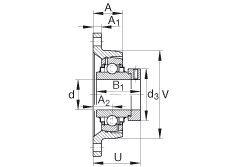 軸承座單元 RCJT1-1/8, 對(duì)角法蘭軸承座單元，鑄鐵，根據(jù) ABMA 15 - 1991, ABMA 14 - 1991, ISO3228 帶有偏心緊定環(huán)，R型密封，英制