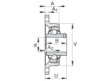 軸承座單元 RCJTY1-1/4-206, 對角法蘭軸承座單元，鑄鐵，根據(jù) ABMA 15 - 1991, ABMA 14 - 1991, ISO3228 內(nèi)圈帶有平頭螺栓，R型密封，英制