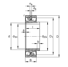 調(diào)心滾子軸承 24076-B-K30-MB + AH24076, 根據(jù) DIN 635-2 標(biāo)準(zhǔn)的主要尺寸, 帶錐孔和退卸套