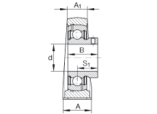 直立式軸承座單元 PASEY5/8, 鑄鐵軸承座，外球面球軸承，根據 ABMA 15 - 1991, ABMA 14 - 1991, ISO3228 內圈帶有平頭螺栓，P型密封，英制