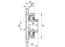 軸承座單元 PCJTY1-1/2, 對角法蘭軸承座單元，鑄鐵，根據(jù) ABMA 15 - 1991, ABMA 14 - 1991, ISO3228 內(nèi)圈帶有平頭螺栓，P型密封，英制